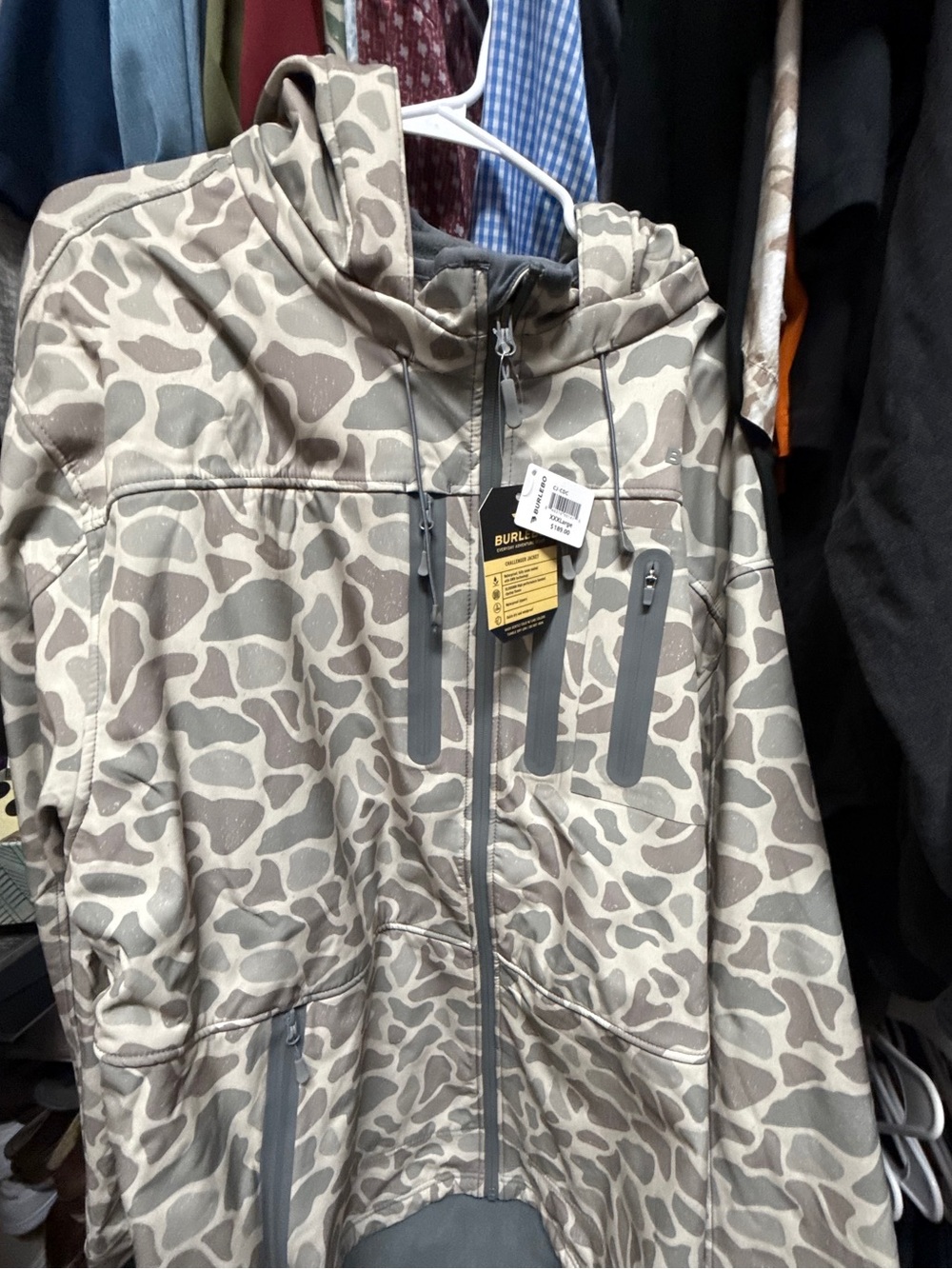 BURLEBO Men’s Hooded Performance Jacket - Gray Camo